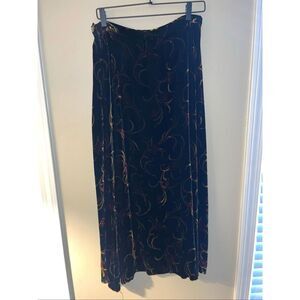 Vintage 90's Laura Ashley Black Velvet Patterned Maxi Skirt 14